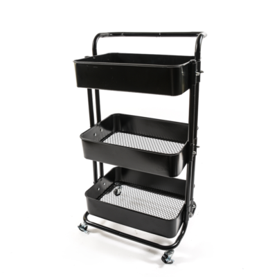 Carrello 3 Ripiani In Metallo Nero Con Ruote