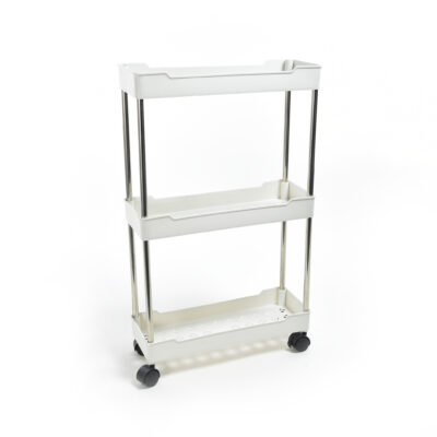 Carrello 3 Ripiani In Metallo E Plastica Bianco Con Ruote