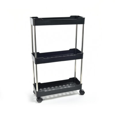 Carrello 3 Ripiani In Metallo E Plastica Nero Con Ruote