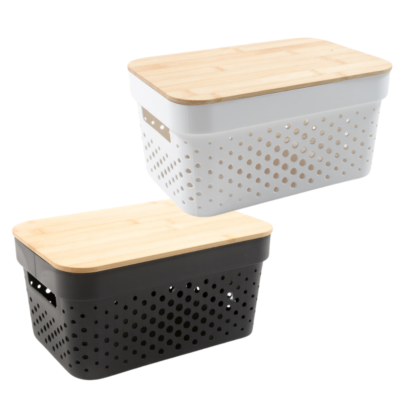 Cestino In Plastica Con Coperchio In Bamboo 25.5 x 7.5 x 12.5 cm