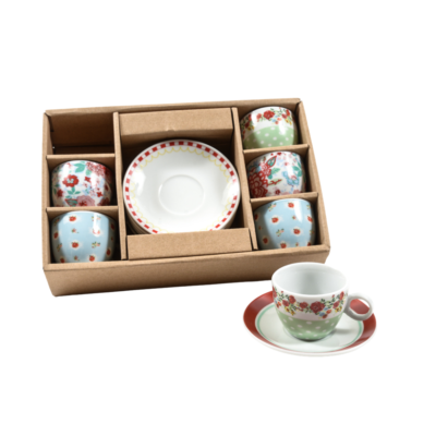 Set 6 Tazzine In Porcellana Con Piattino