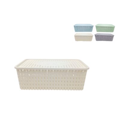 Cestino Plastica Rettangolare 33 X 23 cm Con Coperchio 4 Colori