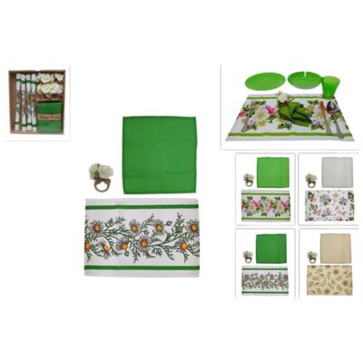 Set 4 Tovagliette 4 Tovaglioli 4 Portatovaglioli Decoro Fiori