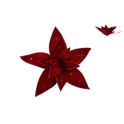 Stelo Fiore 32cm Velluto Con Bordo Glitter Rosso