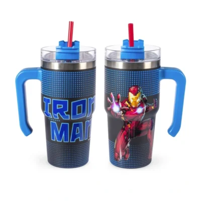 Mug Termica Iron Man Marvel 600ml con Cannuccia e Manico – Acciaio Inox